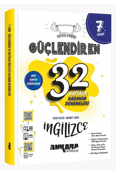 Ankara Yayıncılık 7. Sınıf İngilizce Güçlendiren 32 Haftalık Kazanım Denemele...