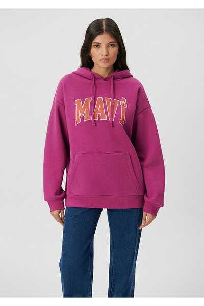 Mavi Logo Baskılı Kapüşonlu Mor Sweatshirt 1600361-70597