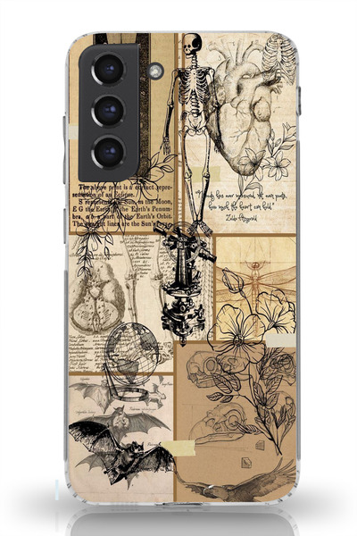 moonset Samsung Galaxy S22 Uyumlu İskelet Kolaj Tasarımlı Baskılı Şeffaf Tele...