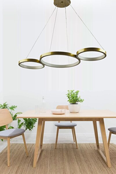 Ömür Avize Olympos Modern Tasarım Mat Gold Kasa Beyaz Ledli Üçlü Avize