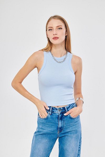 Irmak Kerekli Women's Blue Corded Basic Crop Undershirt 4003