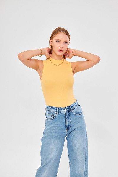 Irmak Kerekli Yellow Corded Cotton Bodysuit - Women, Zero Sleeve 6027
