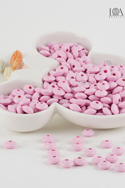 LANDOFACCESSORY Pink Colored Wooden Beads - Flat 10 Mm Cylinder Model, 75 Pie...