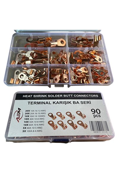 ARSVİSİON AUTO ACCESSORIES 90 PARÇA  KARIŞIK Akü Kablo Tesisat Ucu Bakır Fiş Pabuç Başlık Terminal