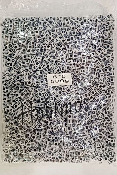Hobimos 500 Gr 6X6 mm Black Cube Letter Beads on White 500Gr 3000 Pieces Wholesale Beads