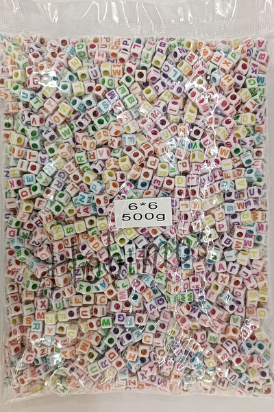 Hobimos 6x6 Mm White Colored Cube Letter Beads - 1000 Gr, 6000 Pieces Wholesale