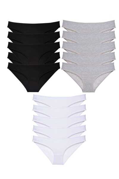 TWOX 15 Pieces Super Eco Set Lycra Women's Slip Panties Black Gray White