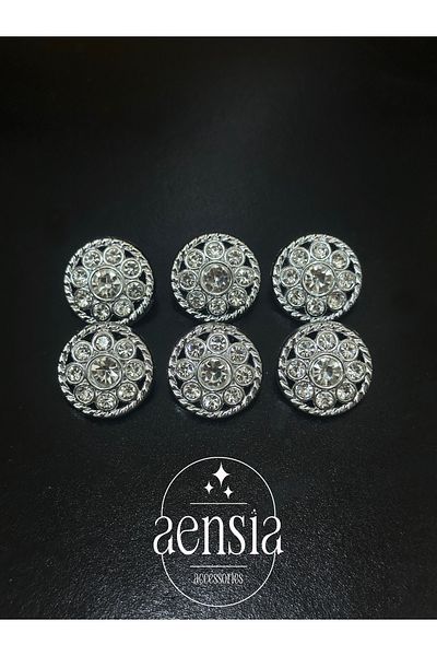 aensia Jewelled and Twisted Silver Flower Model Plastic Coat Jacket - 2.29 Cm, Pack of 6