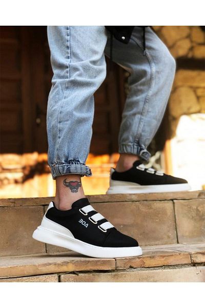 mackrock sports Pantofi de sezon pentru bărbați, negri, cu trei dungi, talpă ortopedică