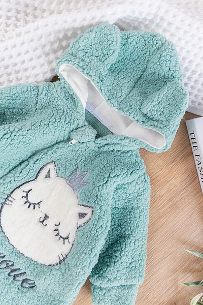 Babymod Welsoft Plush Cat Figured Baby Girl/boy Jumpsuit