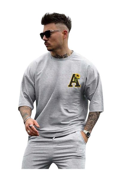 Pink Sky Μπλουζάκι Unisex Oversize Crew Neck Letter με στάμπα