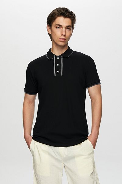 Tween Black Buttoned Polo Neck T-Shirt
