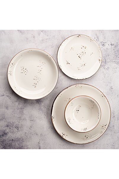BY BONE Harmony Elegance 16 parça 4 Kişilik Yemek Takımı - Günlük Çilli Beyaz 4 Kişilik Yemek Takımı