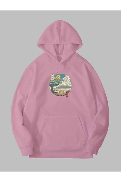Harmandar Totoro Printed Pink Unisex Φούτερ - Hoodie με κουκούλα με κουκούλα καγκουρό