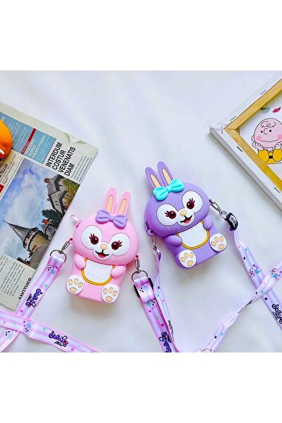 MJ TOYS Askılı Pembe Sevimli Tavşan Omuz Çanta Silikon Çanta Çocuk Çantası Gü...