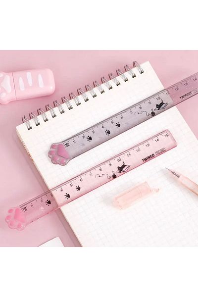 synshop Kawaii Glitter and Paw Cat Dog Pattern Ruler - School and Office Necessities