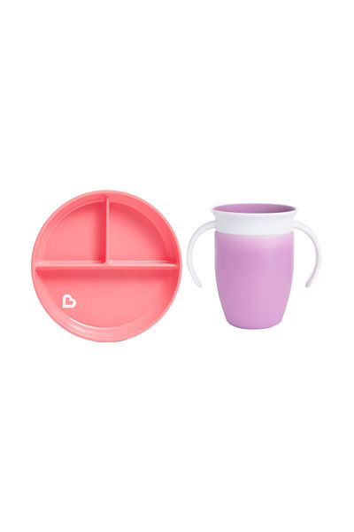 Munchkin 360 Exercise Stationary Vacuum Feeding Plate - Pink&Purple 2 Pack