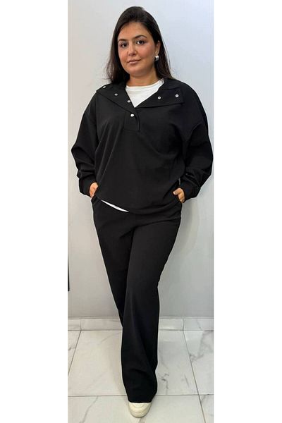 Butik Nilyam بنطلون نسائي مقاس كبير - تفاصيل ترصيع، سويت شيرت فضفاض، خصر مطاطي 24152