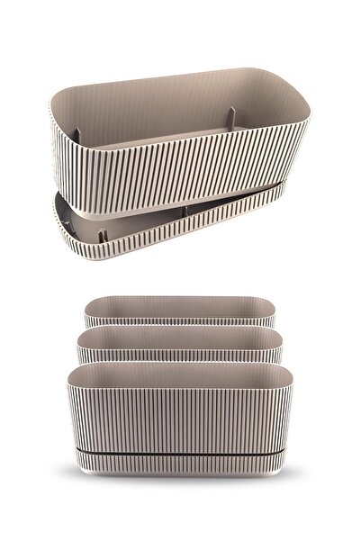 ToXA 4 Adet Pera Uzun Saksı Seti No2 3 Litre Latte Bej 29cm Plastik Tabaklı Ç...