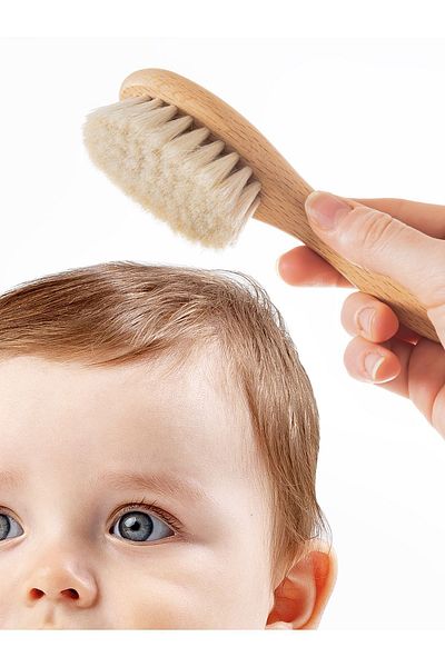 VAGAZZA COSMETİC 100% Natural Goat Hair Baby Brush & Small Handle Comb Set