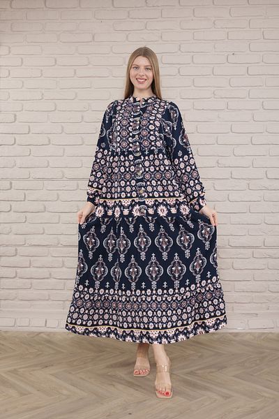 mervemoda Γυναικείο φόρεμα Plus Size - Μπροστινό με κουμπιά και ύφανση
