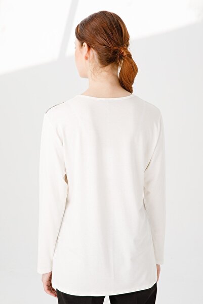 Desen Triko Γυναικεία χτενισμένη βαμβακερή μπλούζα με μακρυμάνικο ύφασμα με λαιμόκοψη