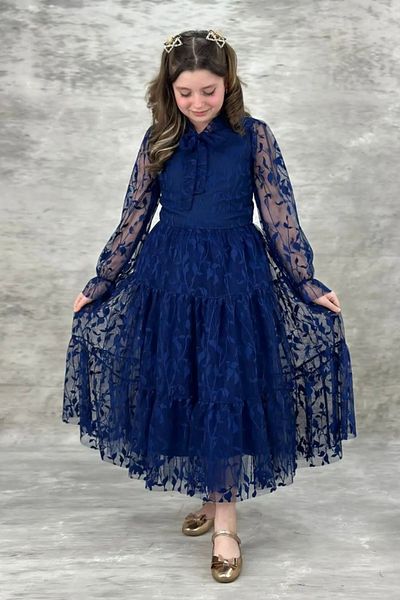 Tarz Çocuk Lace Leafy Girl's Long Evening Dress Age 11 - 14