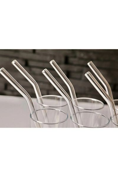 Gündüz Ticaret 6-piece Glass Inclined Straws and Cleaning Brush - Transparent