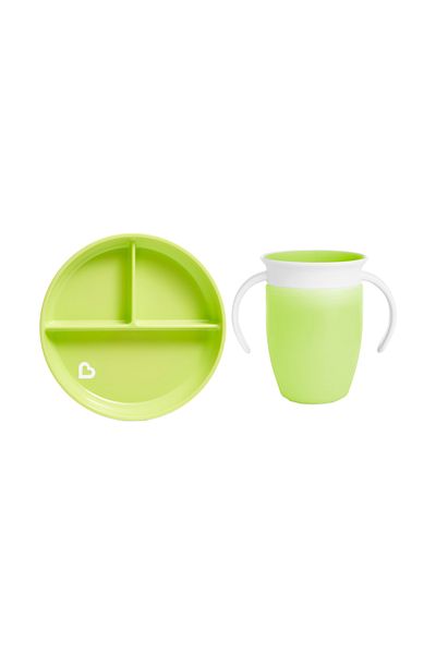 Munchkin Fixed Vacuum Feeding Plate - 360 Training Cups, 6 Months+ Green & Green 2 Pack