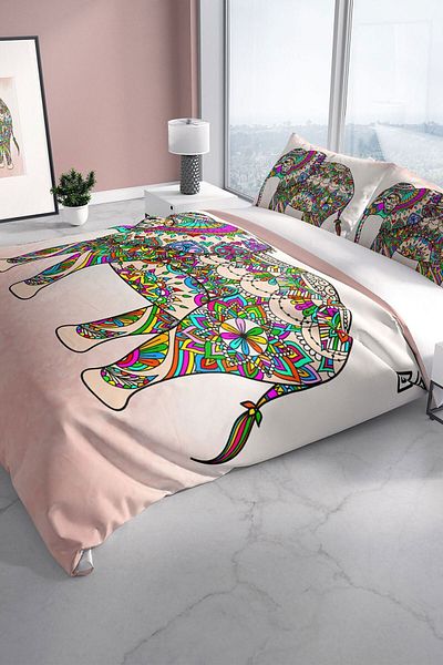 PerlaSera Elephant 3d Cotton Satin Double Duvet Cover Set