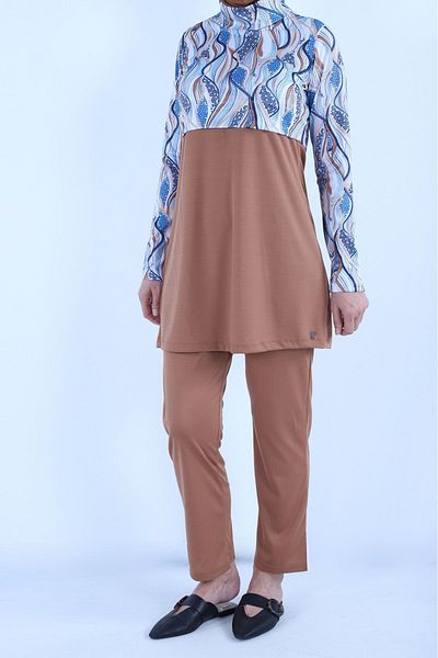 Plistre 2156_patterned Full Covered 3-Piece Hijab Swimsuit