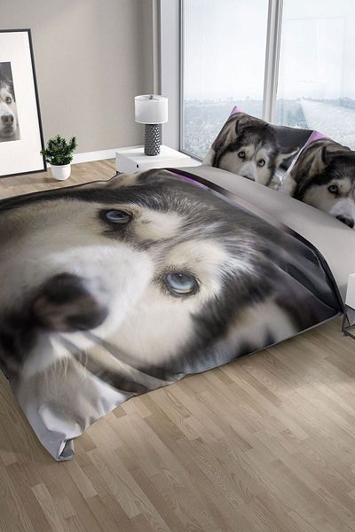 Cattleya Husky 3d Cotton Satin Double Duvet Cover Set