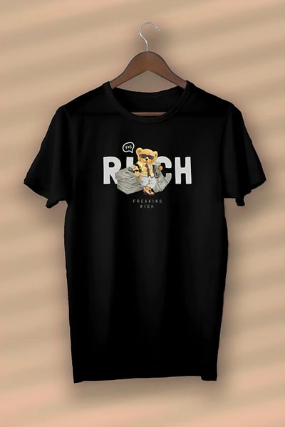 Pink Sky Teddy Freaking Rich Printed - Unisex Λευκό Οργανικό Βαμβάκι