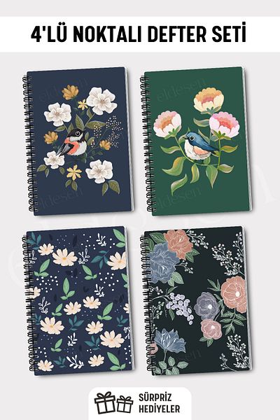 Eldesen Tasarım A5 Size 50 Sheets 100 Sheets Spiral Dotted School Notebook Set - Set of 4