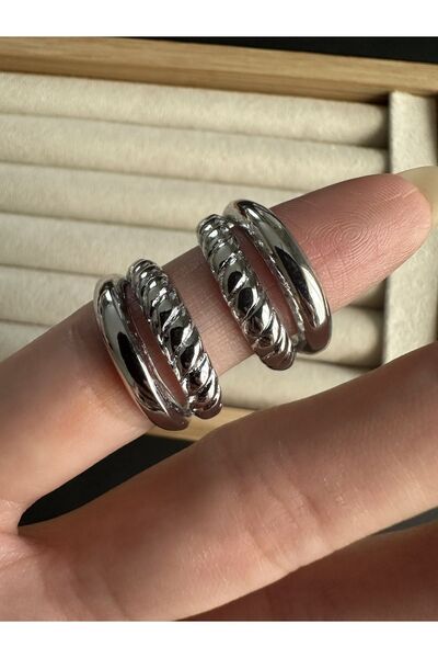 ringbox Gümüş Renk İki Sıra Burgulu Halka Küpe
