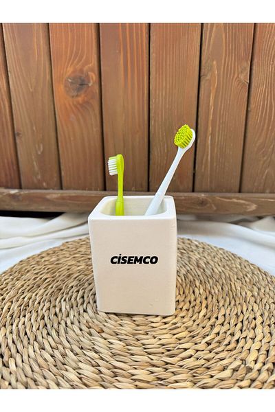 Çisem 3 Piece Concrete Bathroom Set - Soap Dish, Toothbrush Holder and Decorative Presentation Tray