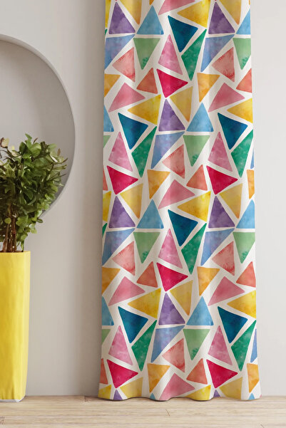 AYSHOME AysHome- Colorful Triangle Patterned Background Curtain (purple the Size)