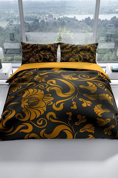 Cattleya Gold Leaves 3d Cotton Satin Double Duvet Cover Set