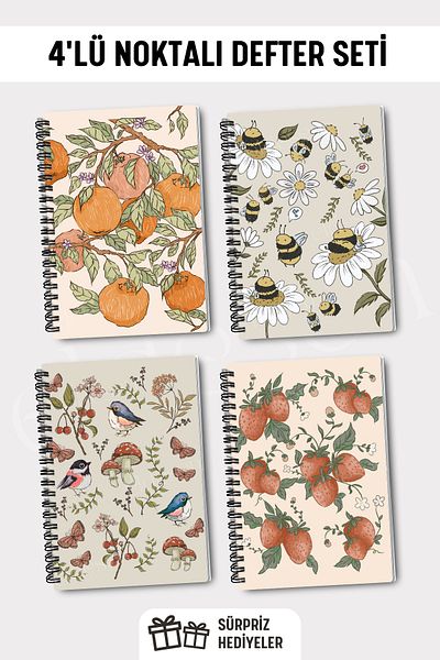 Eldesen Tasarım A5 Size 4-Point Notebook Set - 50 Sheets and 100 Sheets