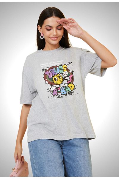 Pink Sky Oversize Cotton T-Shirt - Drugs Are Bad Printed