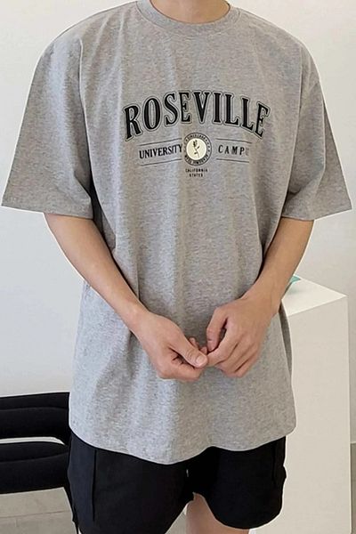Pink Sky Roseville Printed Men's Oversize Gray T-shirt