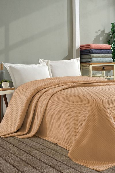 Cote Blanc Orange Waffle Pique Blanket - Double, 100% Cotton, 200x260