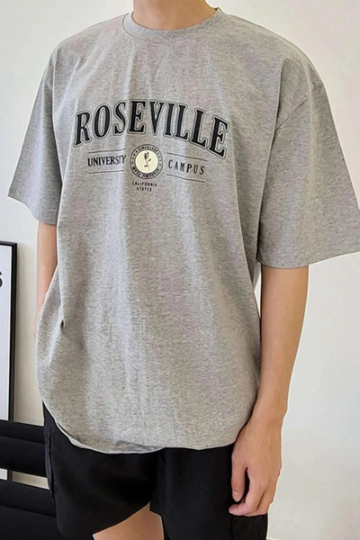 Pink Sky Ανδρικό μπλουζάκι με στάμπα Roseville Oversize γκρι