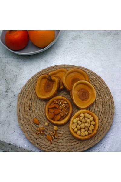 Krb Ahsap 4-Piece Natural Bowl Set - Olive Wood, Snack Bowl and Sugar Bowl Wooden Bowl