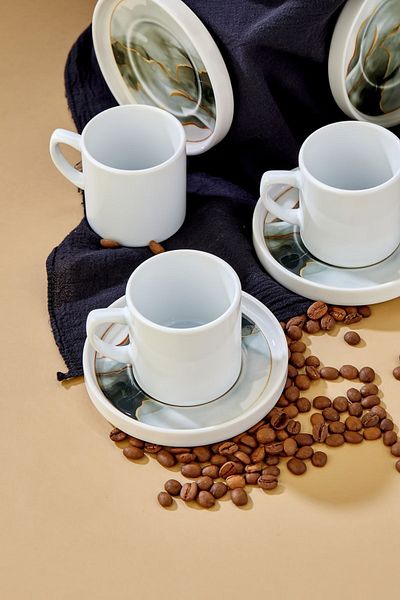 modaliving Natural Stone Energy Luxury Ceramic Black 12 Piece White Coffee Cup Set for 6 People