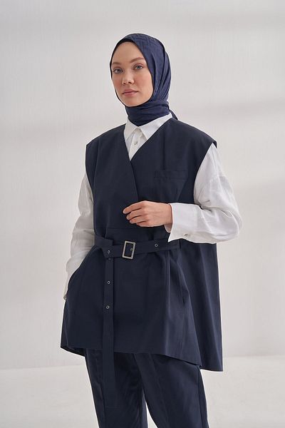 ARMANDA Navy Blue Nanya Jacquard T Patterned Shawl