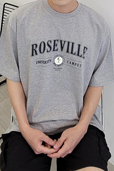 Pink Sky Ανδρικό μπλουζάκι με στάμπα Roseville Oversize γκρι