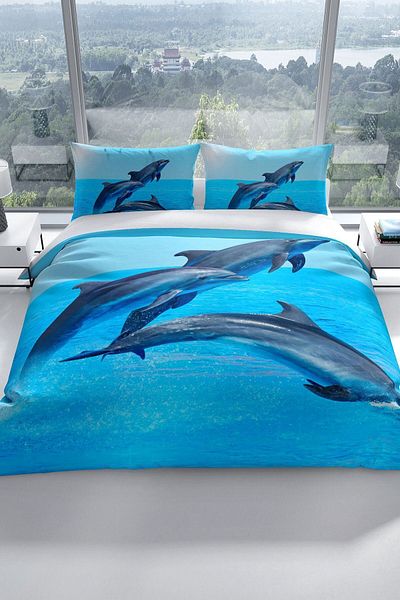 Cattleya Dolphin3 3d Cotton Satin Double Duvet Cover Set