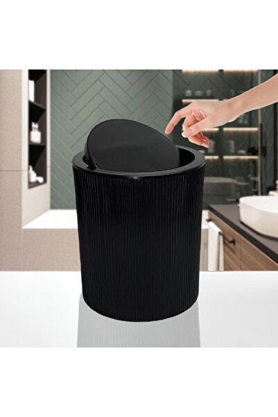 Homie Line Çizgili Yuvarlak Kapaklı Klik Çöp Kovası Banyo Mutfak