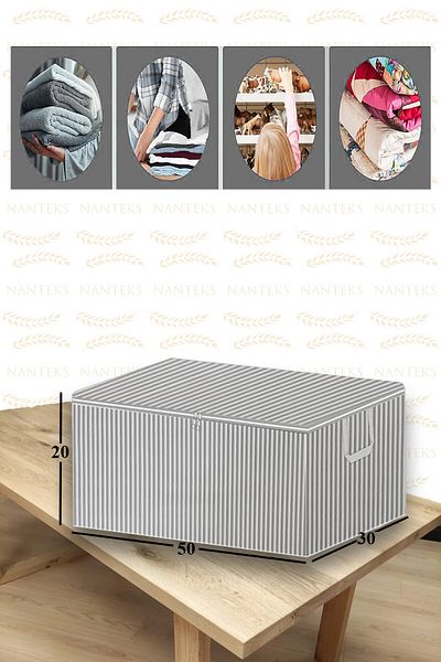 ADARYA HOME Γκρι ριγέ 6 τεμάχια απορριμμάτων αποθήκευσης κάτω από τη βάση - 50x30x20